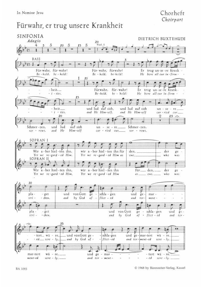 Buxtehude: Fuerwahr, er trug unsere Krankheit BuxWV 31 (SSATB)