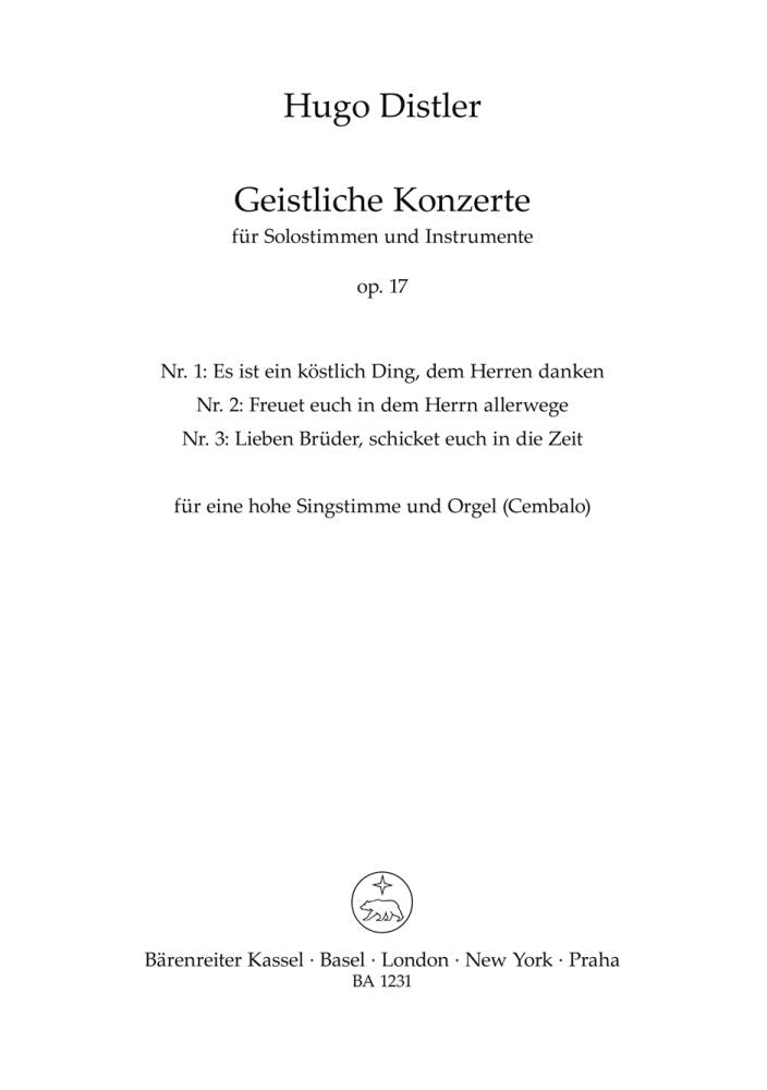 Drei geistliche Konzerte fuer Sopran und Orgel (manualiter) oder Cembalo