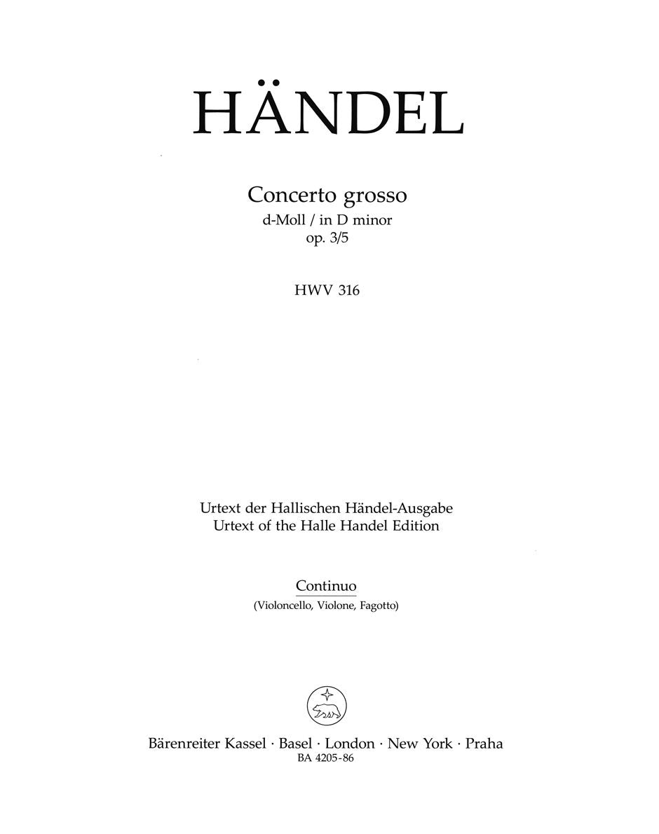 Handel: Concerto grosso D minor op. 3/5 HWV 316 (Cello)