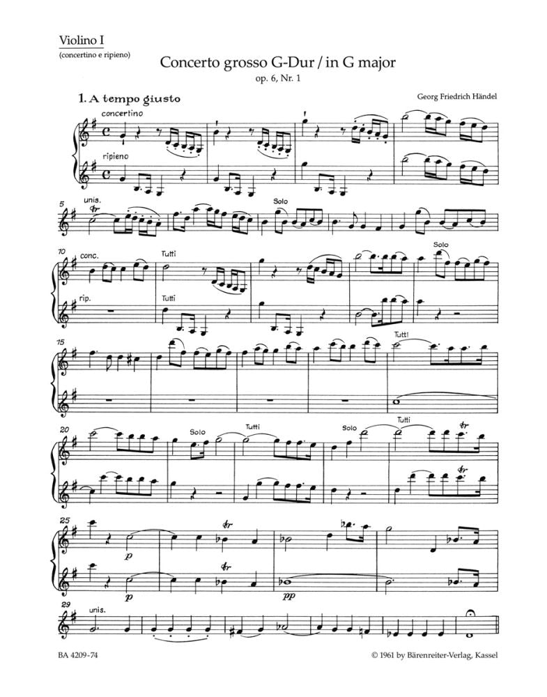 Handel: Concerto grosso G-Dur op. 6/1 HWV 319 (Viool 1)