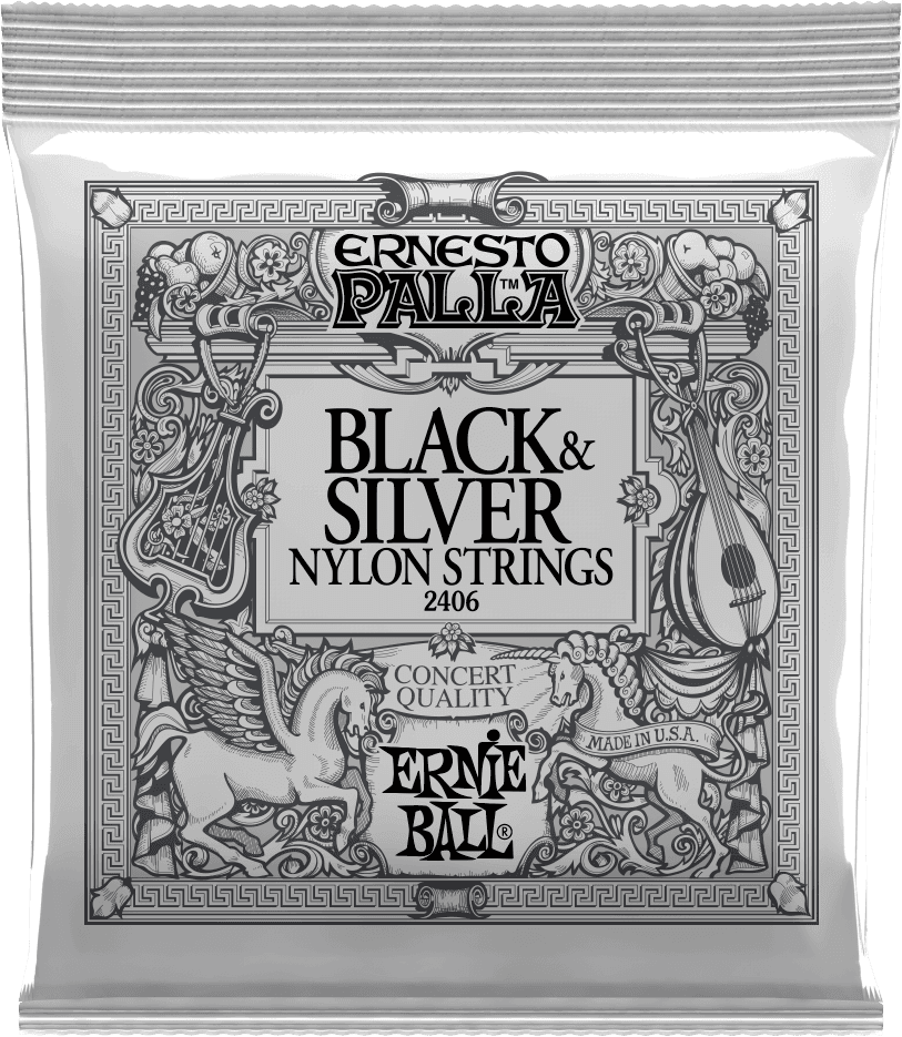 Ernie Ball Ernesto Palla Nylon Klassieke Gitaarsnaren – Zwart nylon-silver plated steel