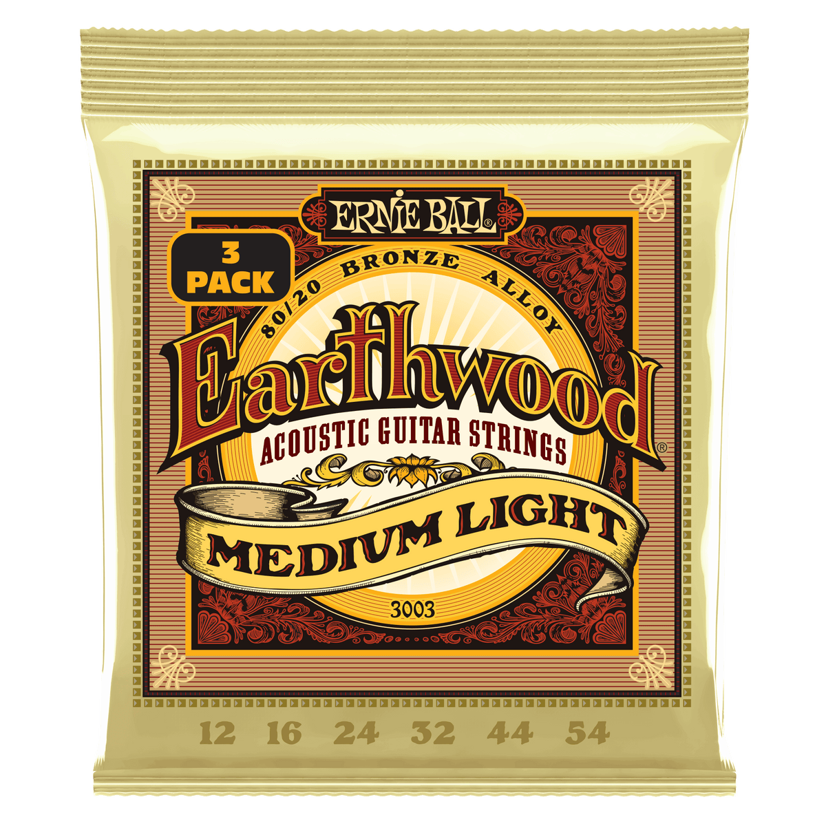 Ernie Ball Earthwood 80/20 Bronze Akoestische Gitaarsnaren Medium Light 12-24 3-pack