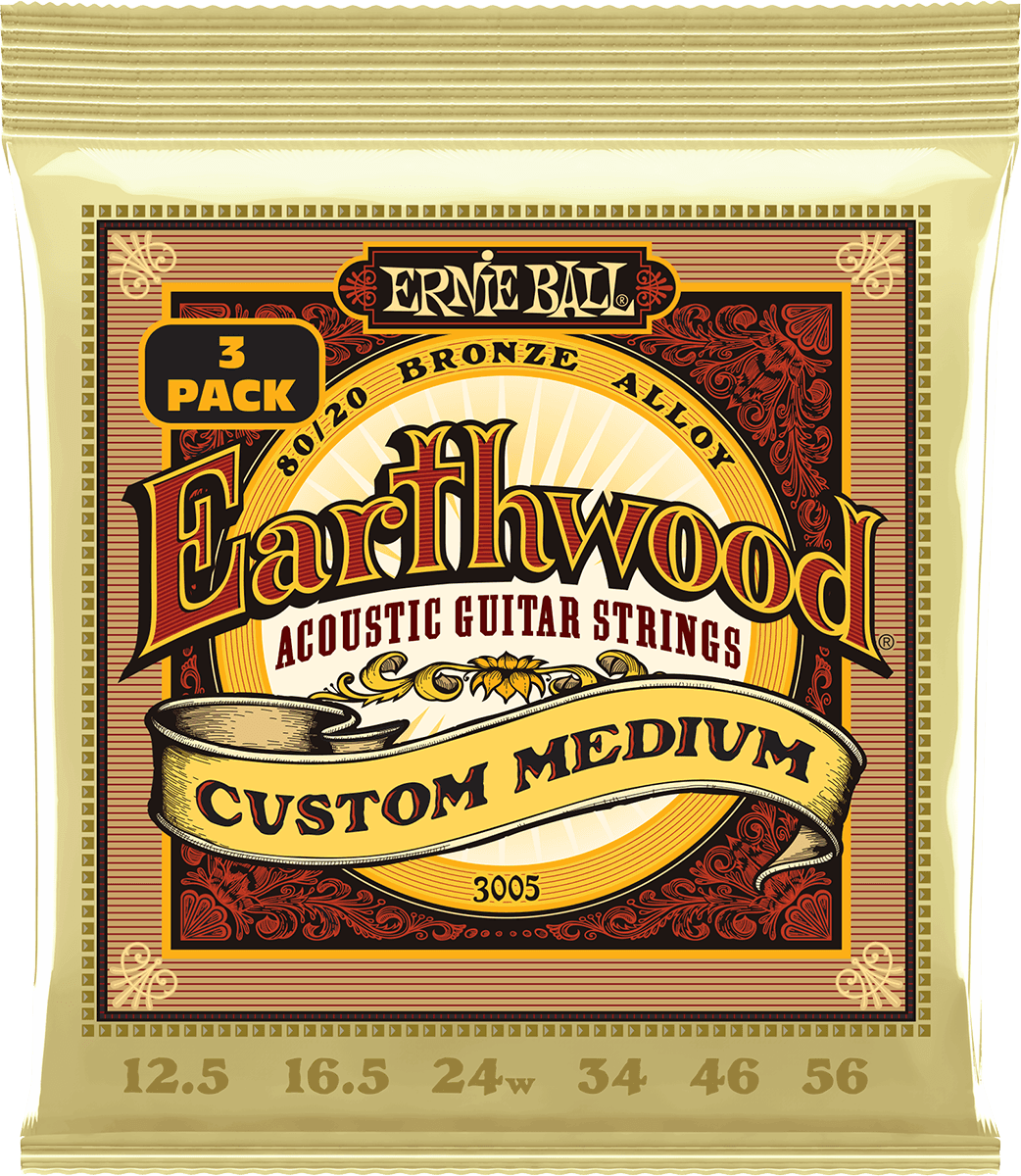 Ernie Ball Earthwood 80/20 Bronze Akoestische Gitaarsnaren Custom Medium 12.5-56 3-pack