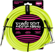 Ernie Ball Geweven Sleeve Instrumentkabel 6.35mm jack - 6.35mm jack Haaks 3 m Geel