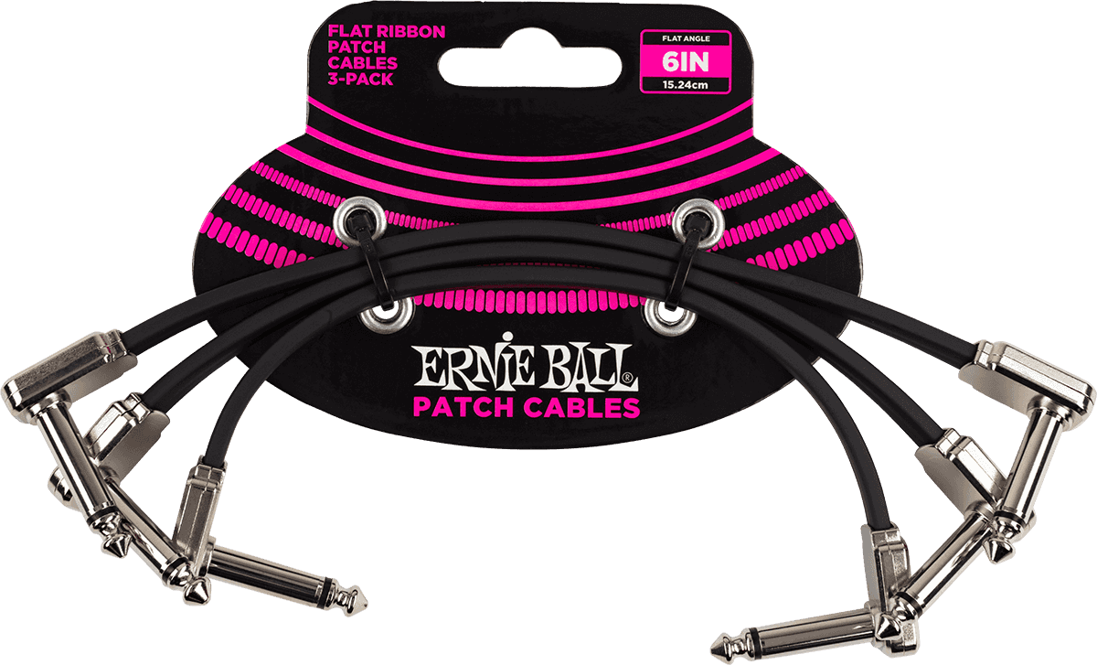 Ernie Ball Patch Patchkabel Haaks 15 cm – Pack met 3 - Haaks dun & plat - 15 cm