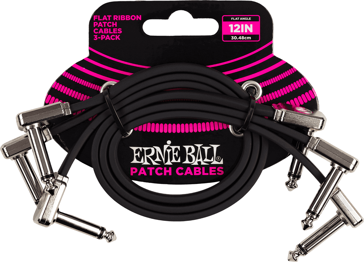 Ernie Ball Patch Patchkabel Haaks 30 cm – Pack met 3 - Haaks dun & plat - 30 cm