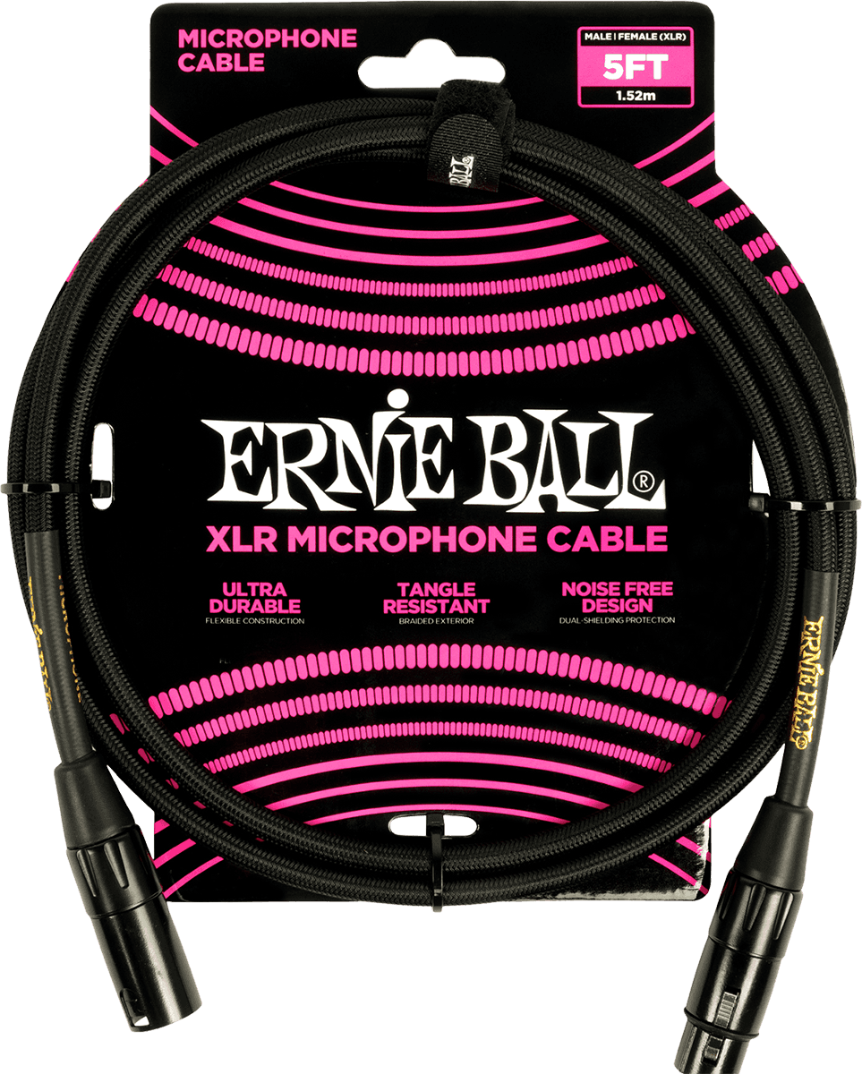 Ernie Ball Gevlochten Microfoonkabel XLR male - XLR female 1.5 m Zwart