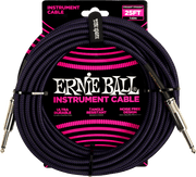 Ernie Ball Geweven Sleeve Instrumentkabel 6.35mm jack - 6.35mm jack 7.62 m Paars, Zwart