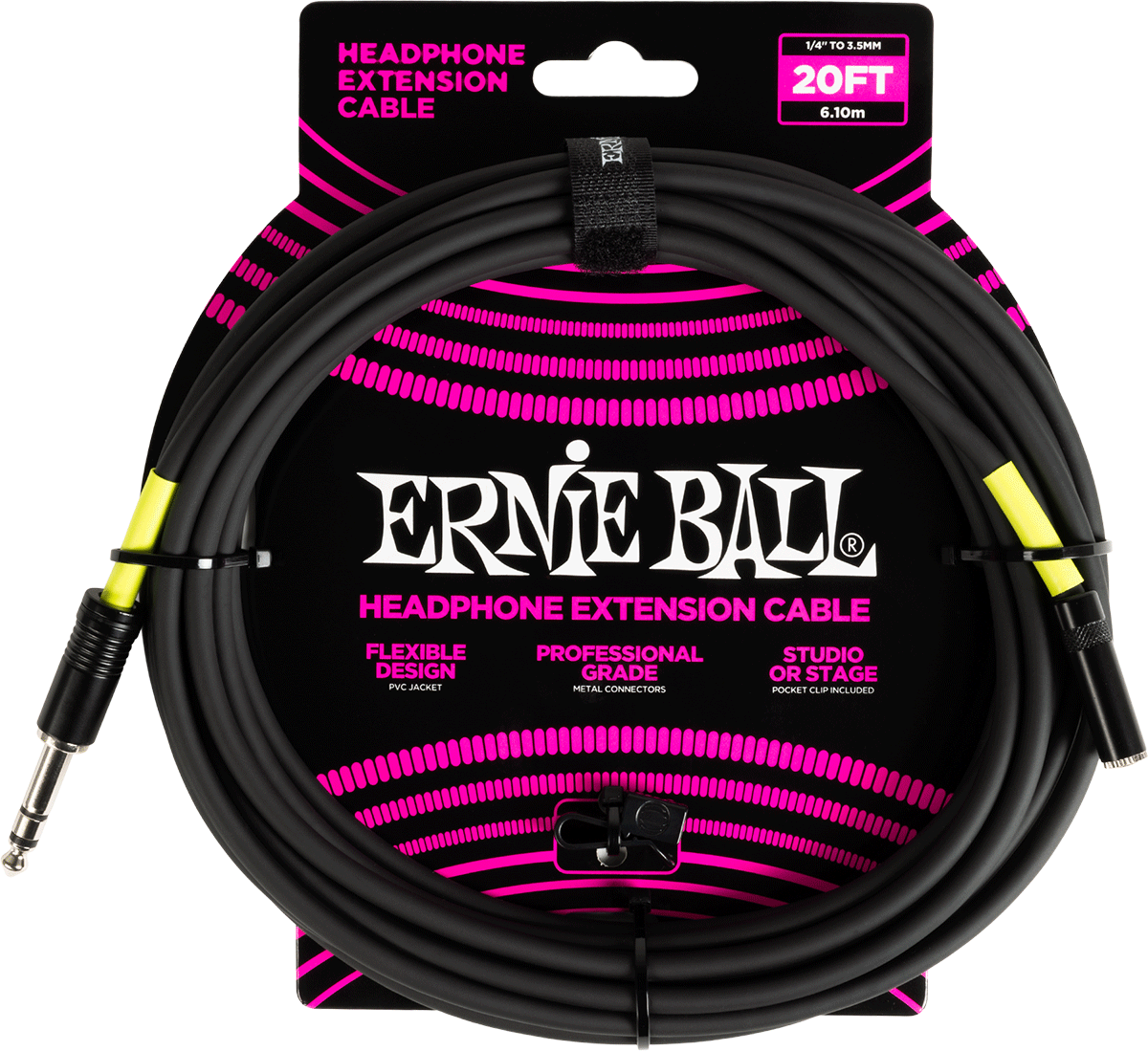 Ernie Ball Headphones extension Audiokabel 6.35mm jack - 3.5mm mini-jack 6 m Zwart