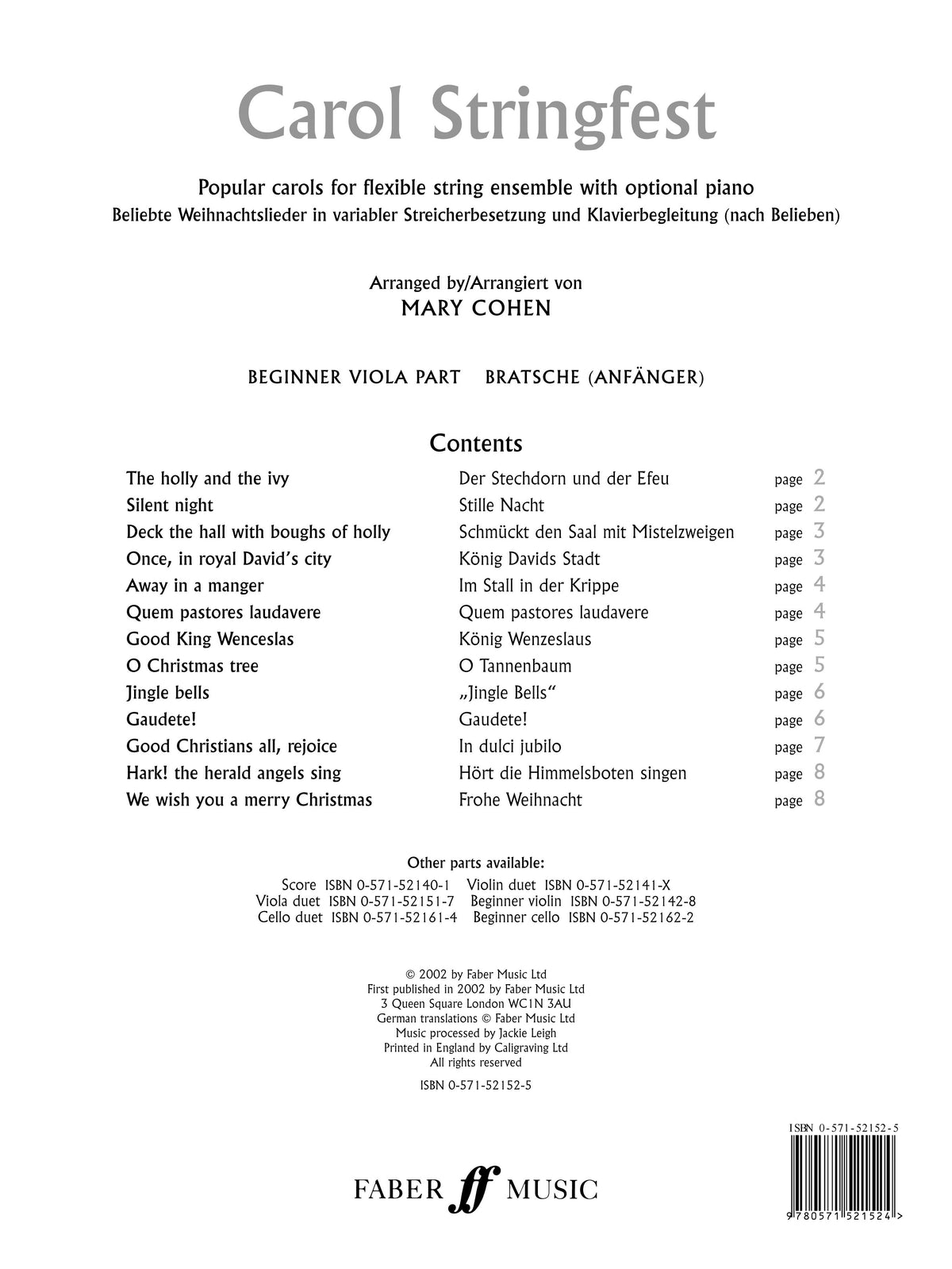 Cohen: Carol Stringfest (Beginner Viola)