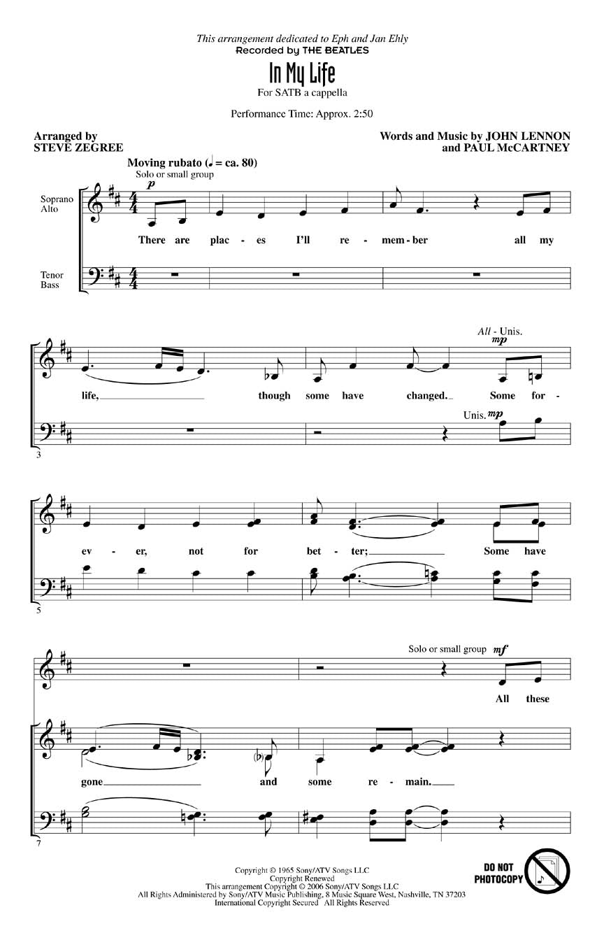 In My Life – The Beatles | SATB
