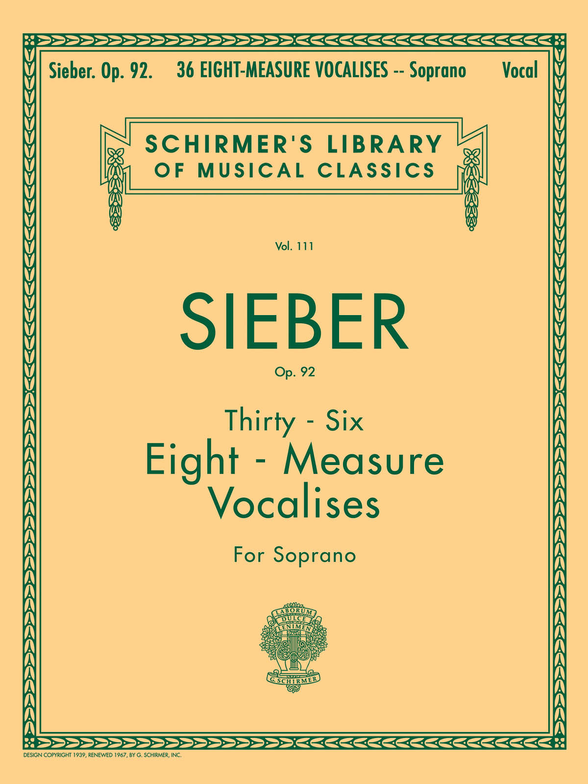 Sieber: 36 Eight-Measure Vocalises, Op. 92
