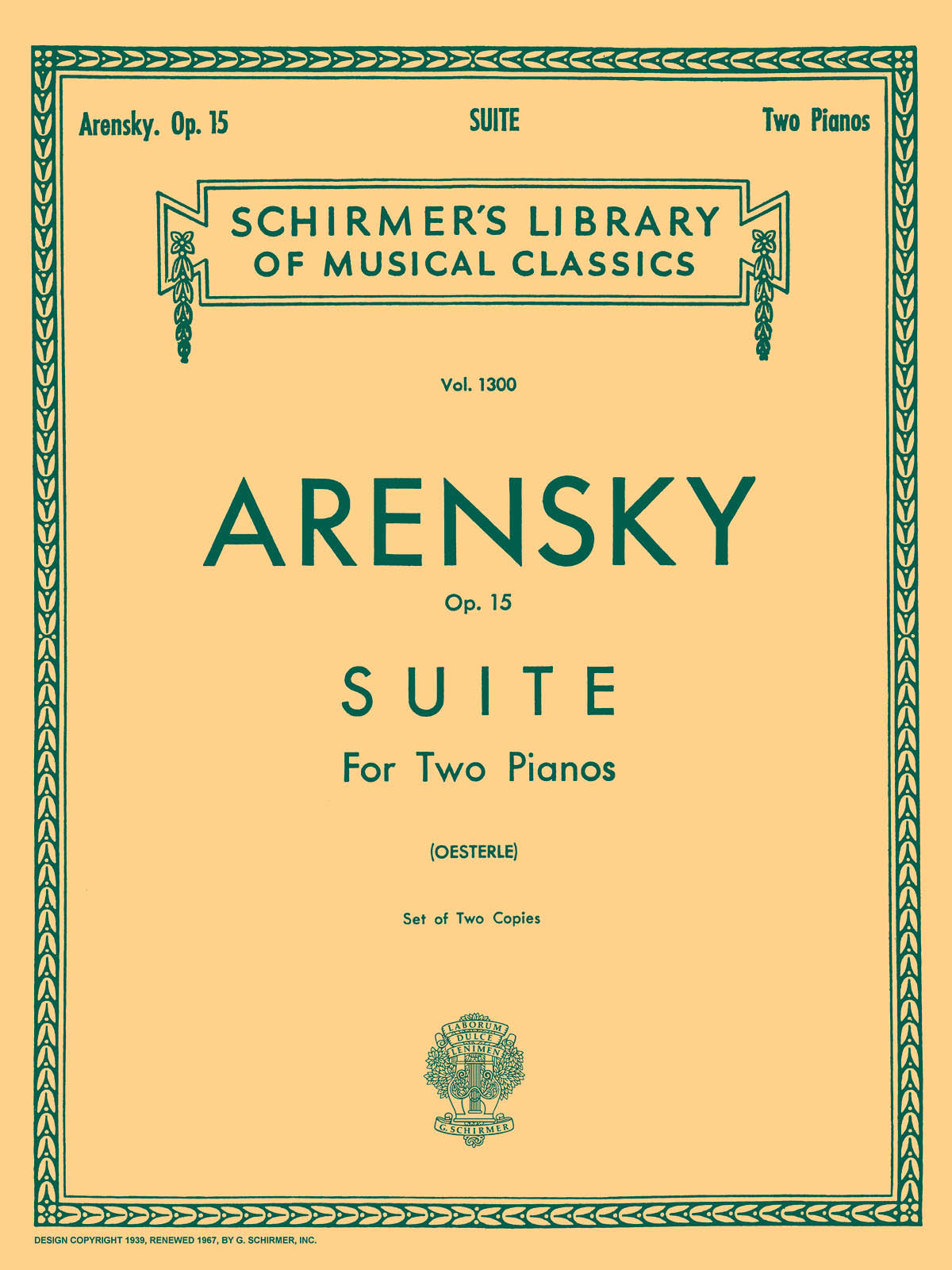 Arensky: Suite No.1 Op.15 for 2 Piano's (set of 2 copies)