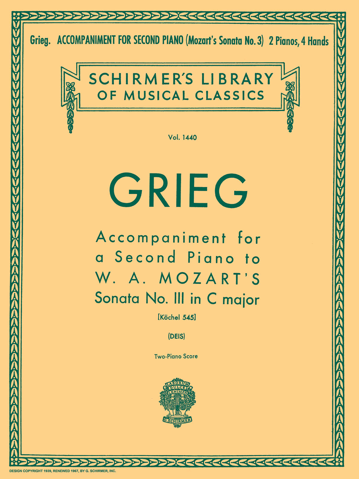 Grieg: Accomp. for a 2nd Piano to Mozart Sonata K545