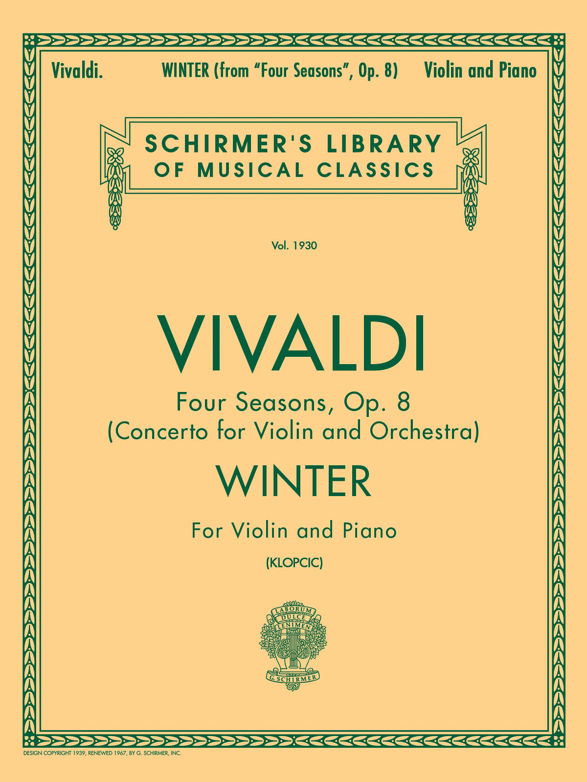 Vivaldi: Schirmer Library of Classics Volume 1930