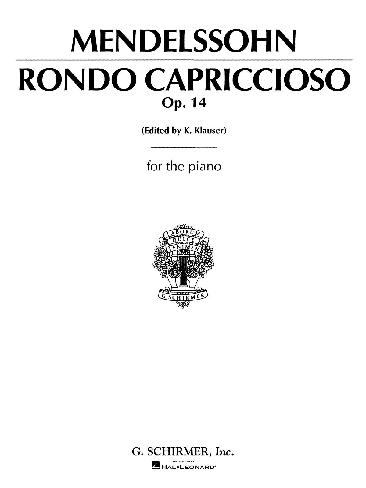 Bartholdy: RONDO CAPRICCIOSO OP14 FOR THE PIANO