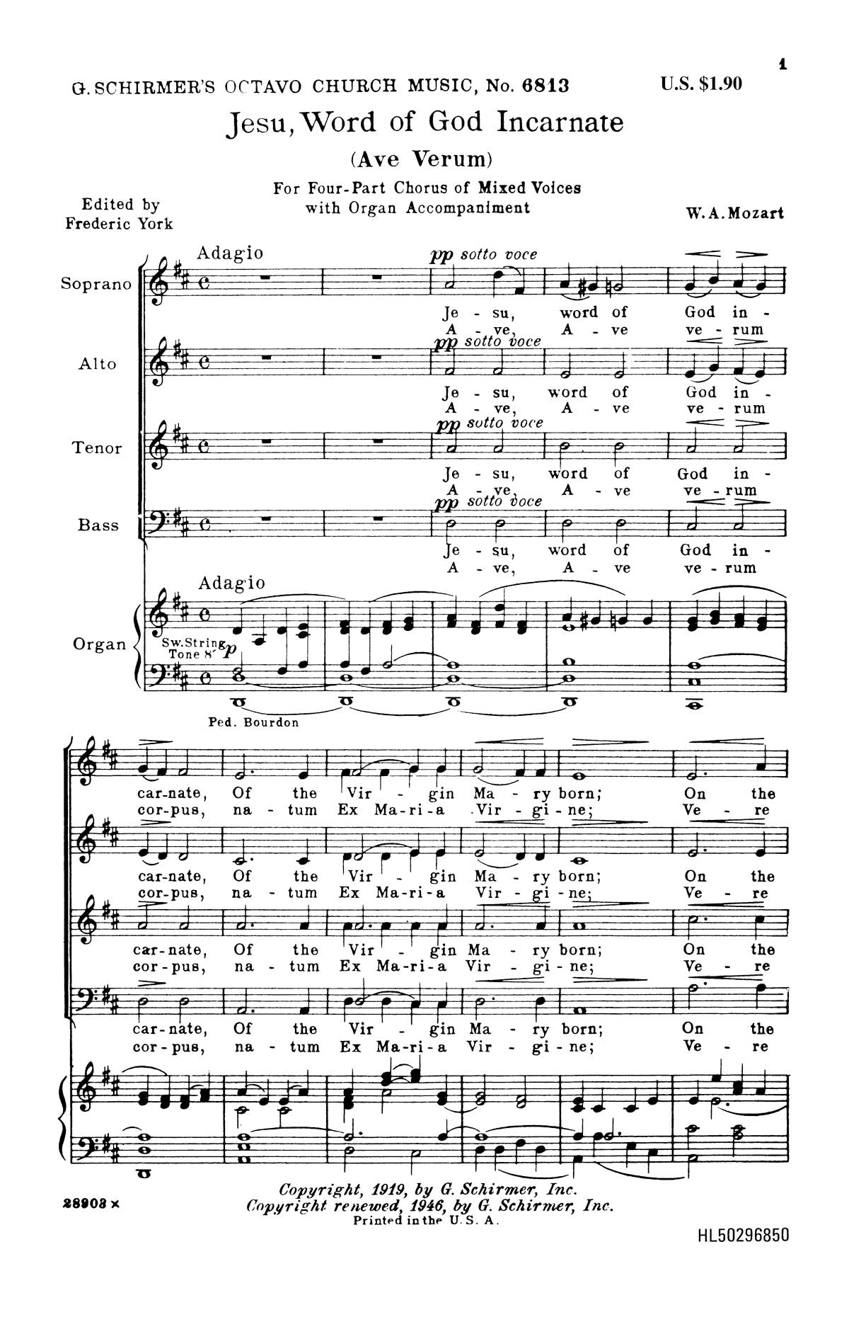 Mozart: Jesu Word Of God Incarnate Ave Verum Organ