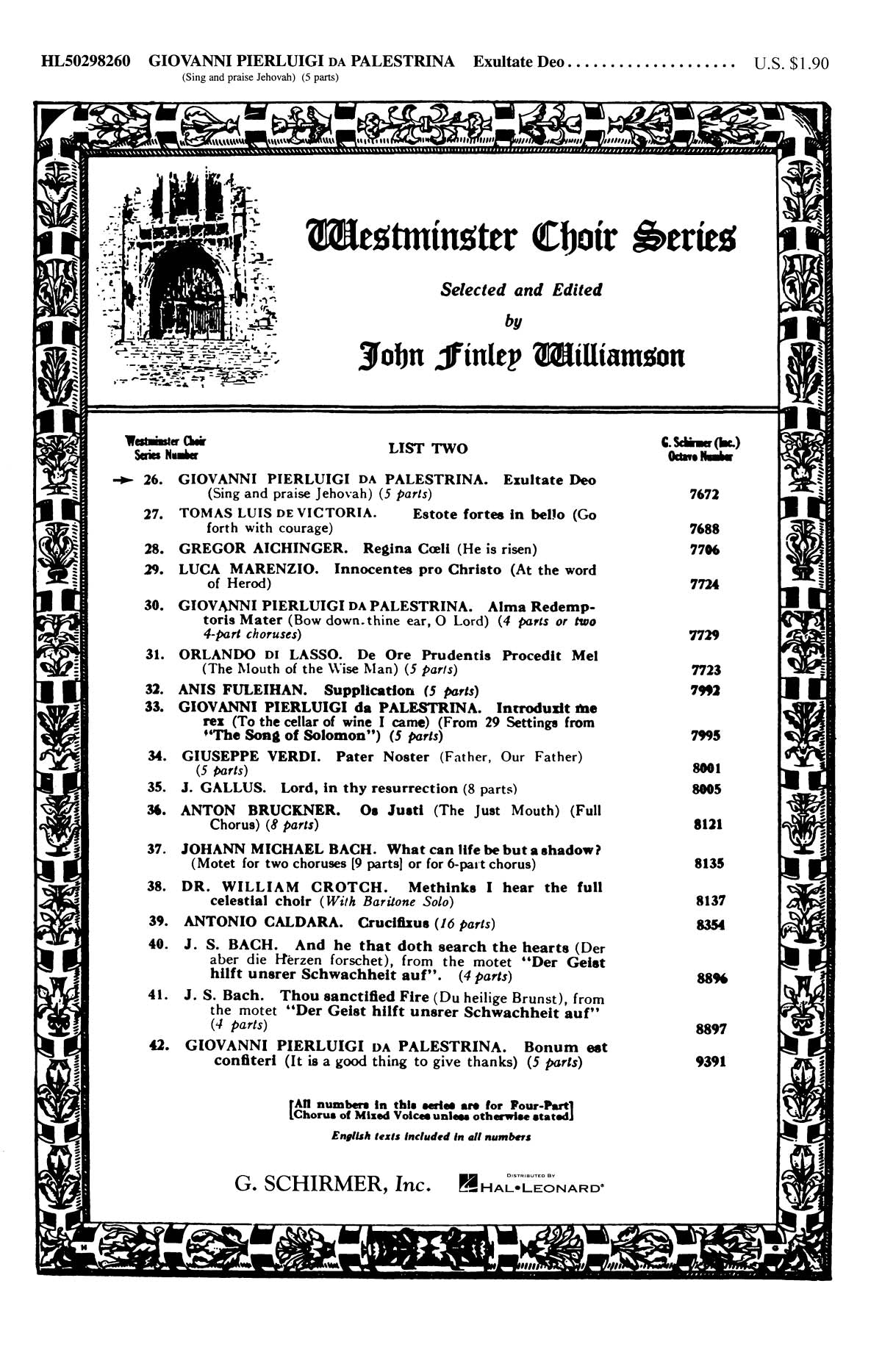 Palestrina: Exultate Deo Sing And Praise Jehovah