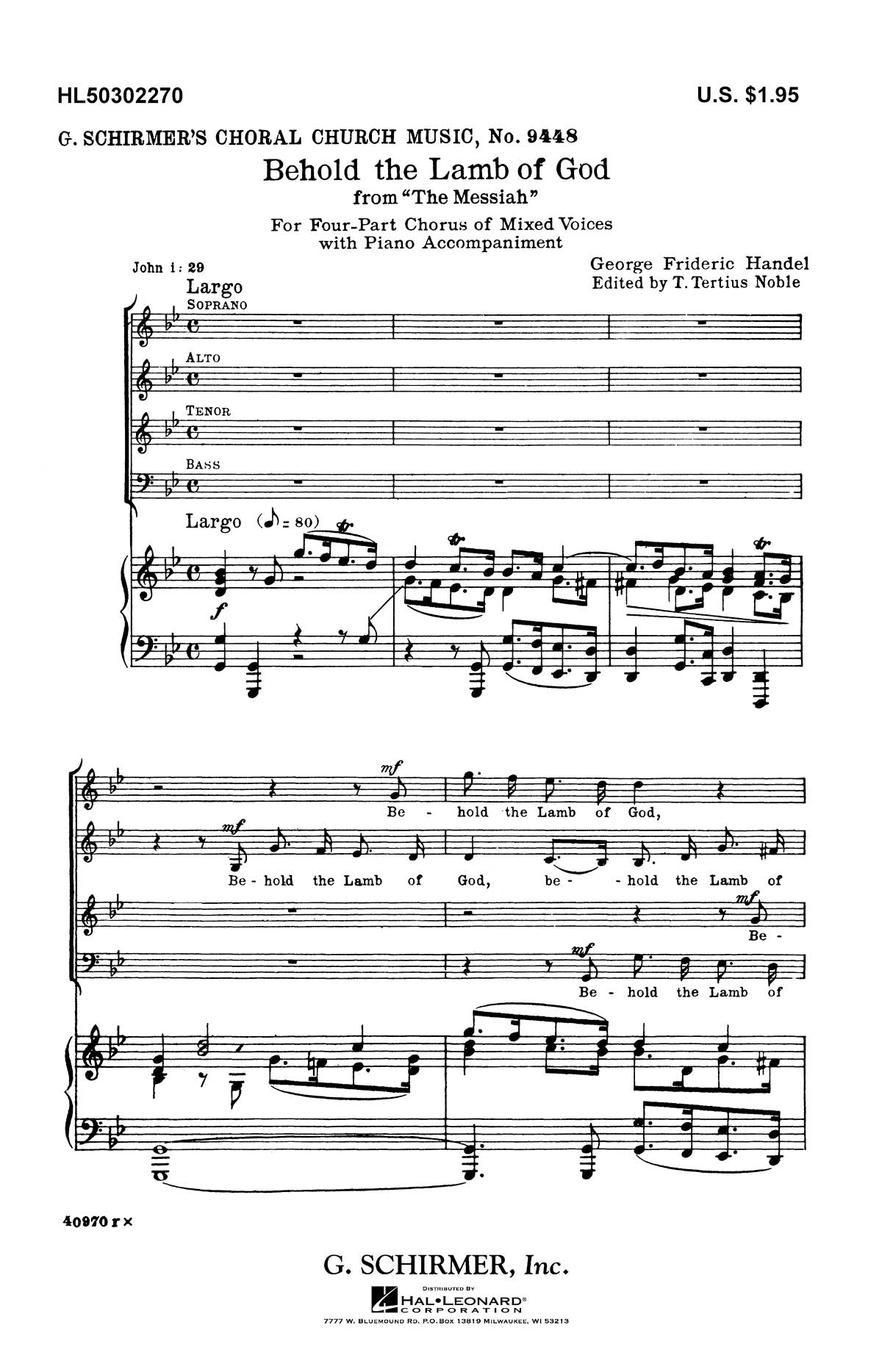 Händel: Behold The Lamb Of God From The Messiah