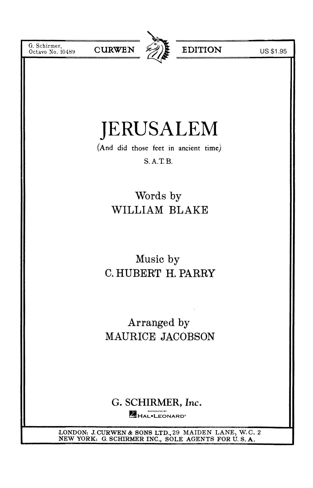 Parry: Jerusalem And Did Those Feet In Ancient Time