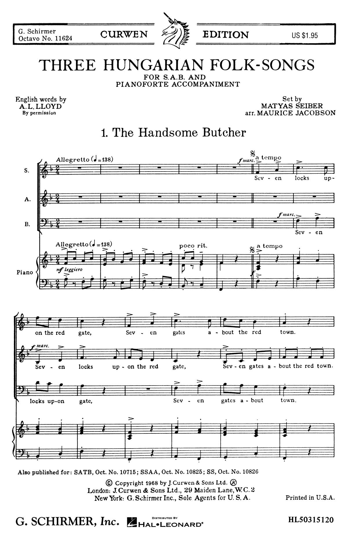 Seiber: Three Hungarian Folk Songs