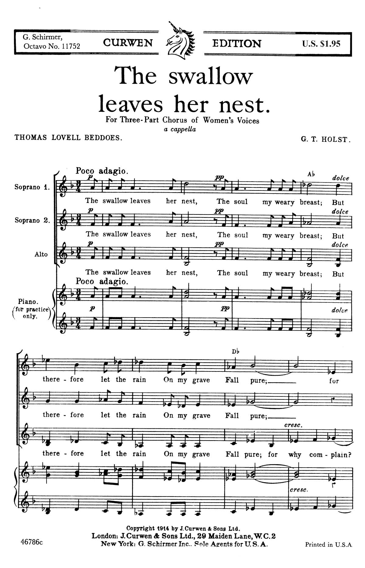 Holst: Swallow Leaves Her Nest A A Cappella