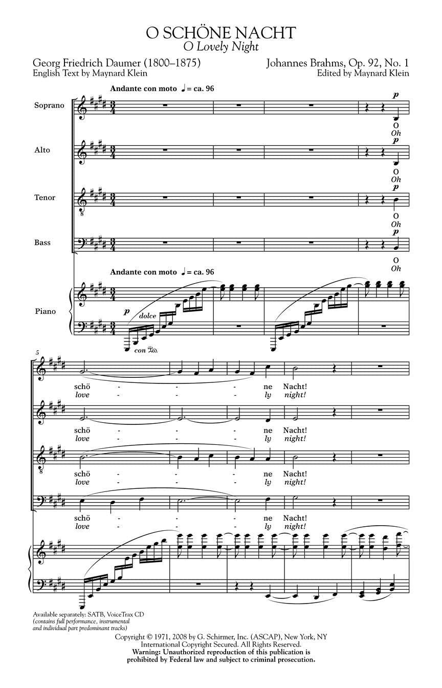 Brahms: O Sch?ne Nacht (O Lovely Night)