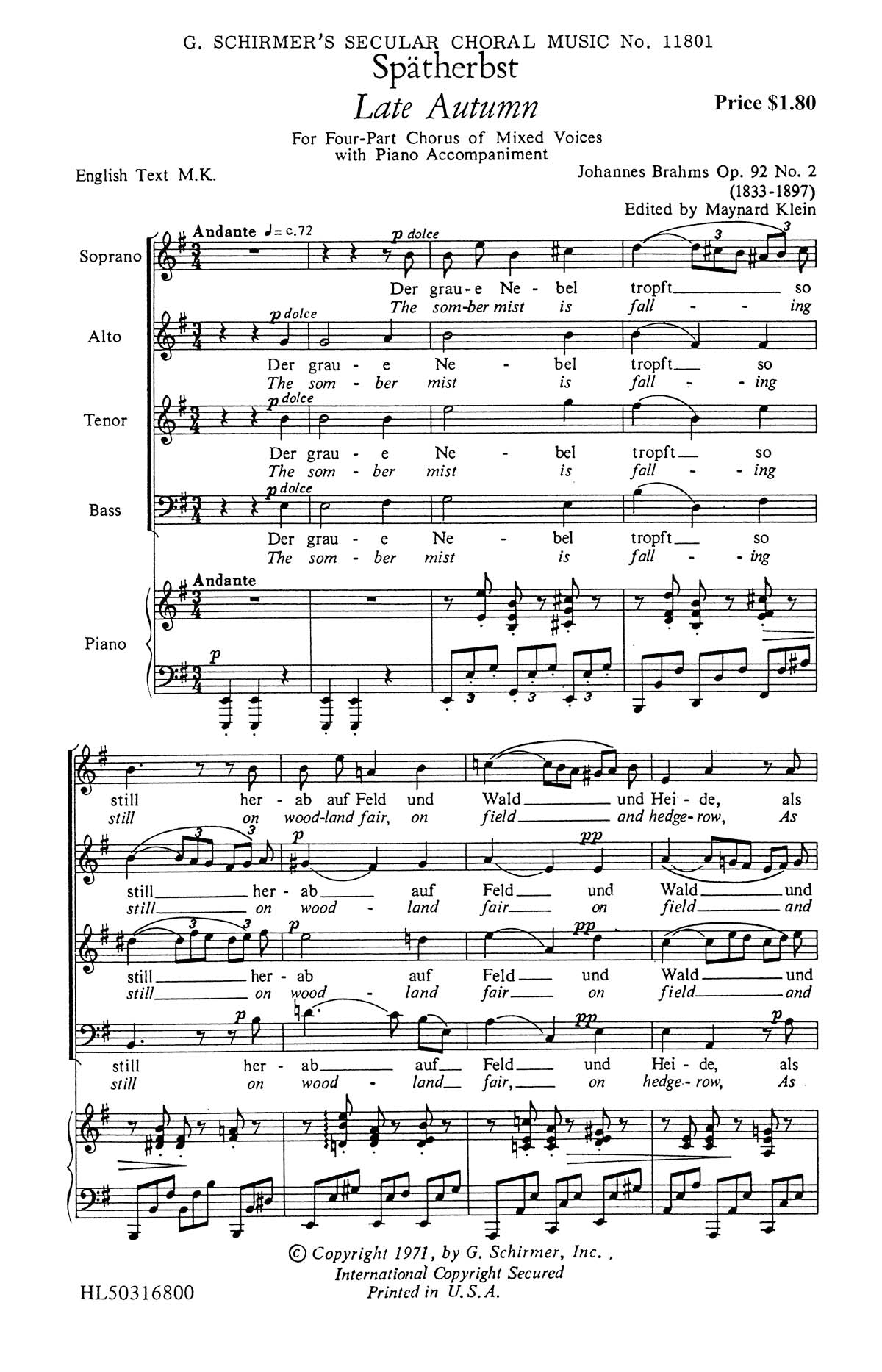 Brahms: Spatherbst Late Autumn German English
