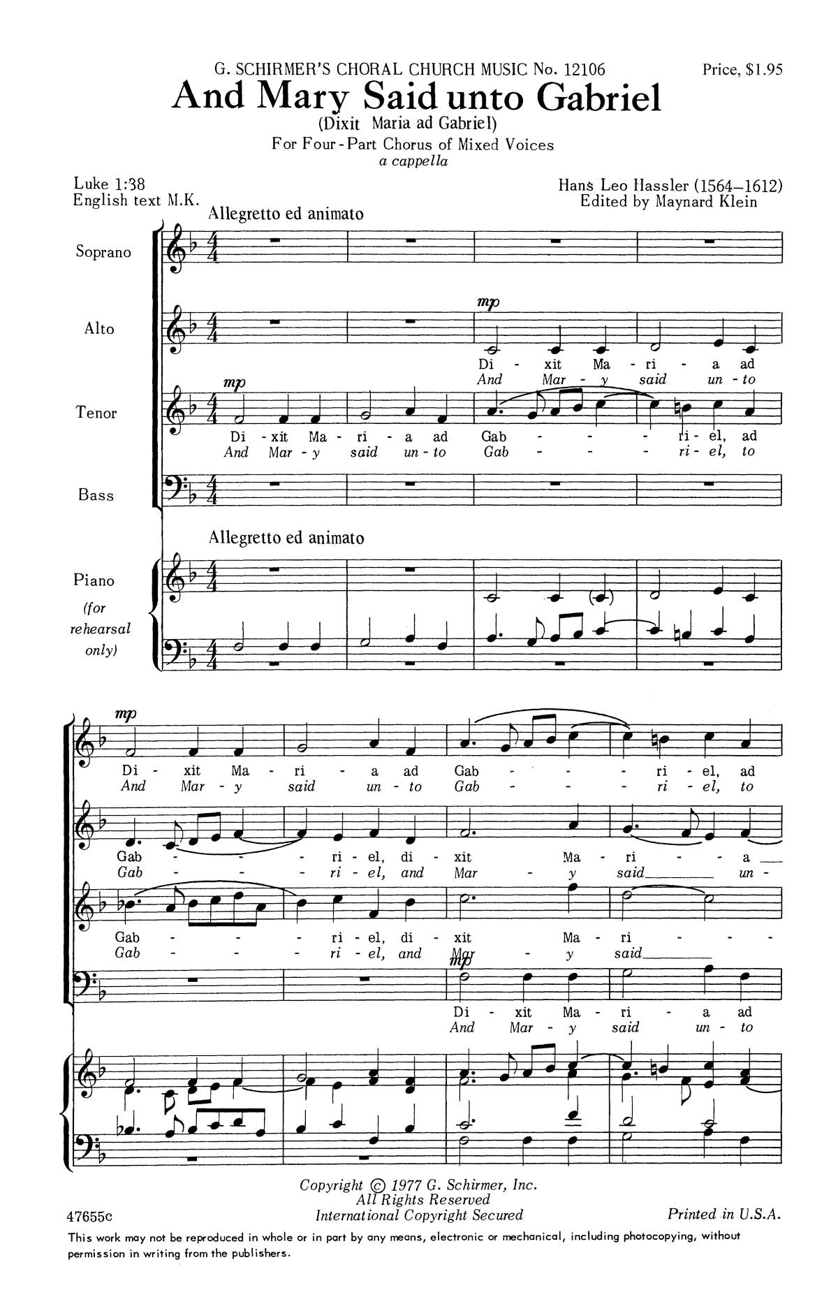 Hassler: Mary Said Unto Gabriel (Dixit Maria ad Gabriel)