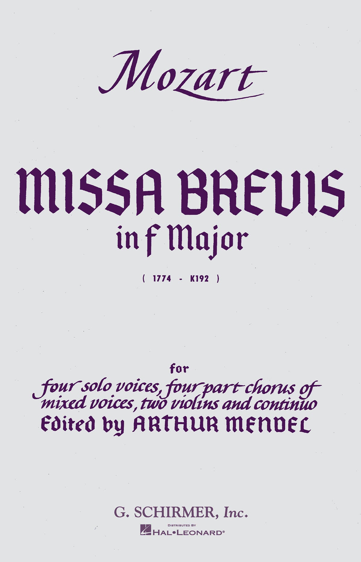 Mozart: Missa Brevis in F, K.192