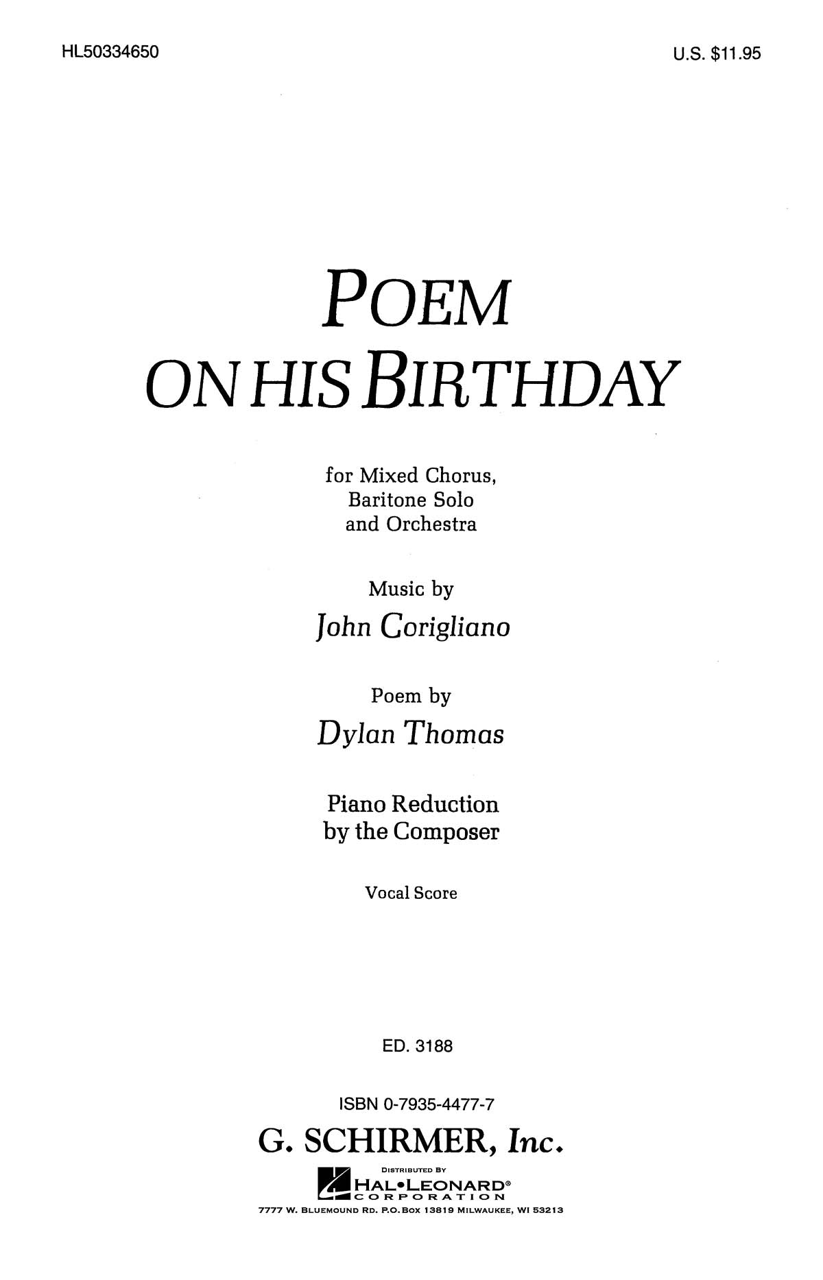 Corigliano: Poem on His Birthday