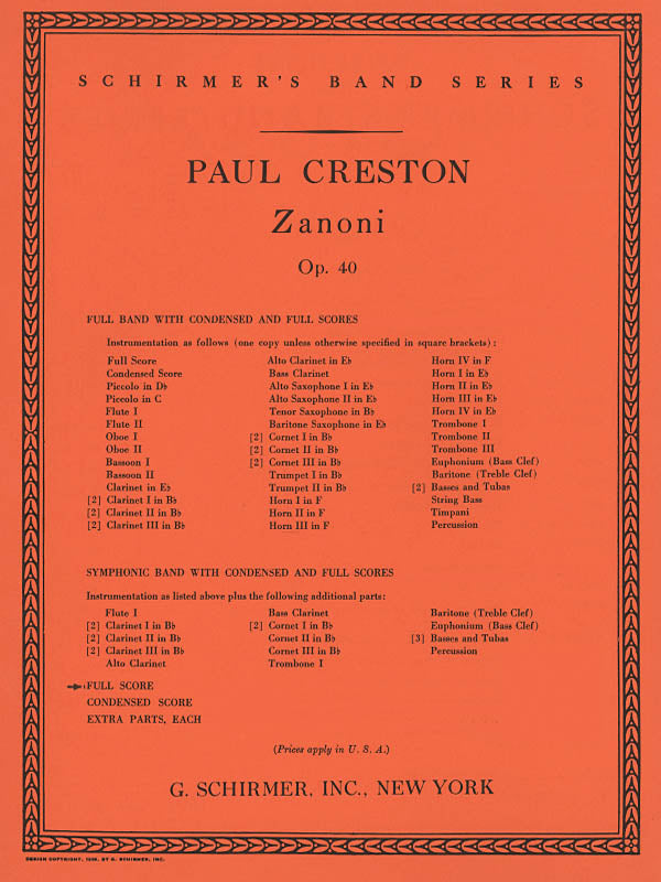 Creston: Zanoni Op40 Bd Full Sc