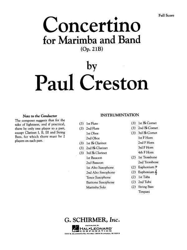 Creston: Concertino Marimba Op21b Score