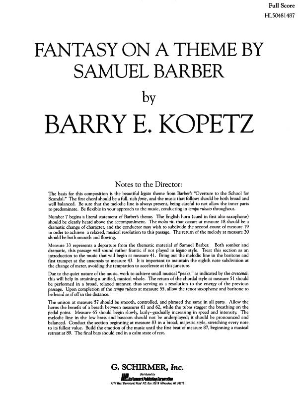 Kopetz: Fantasy on a Theme by Samuel Barber