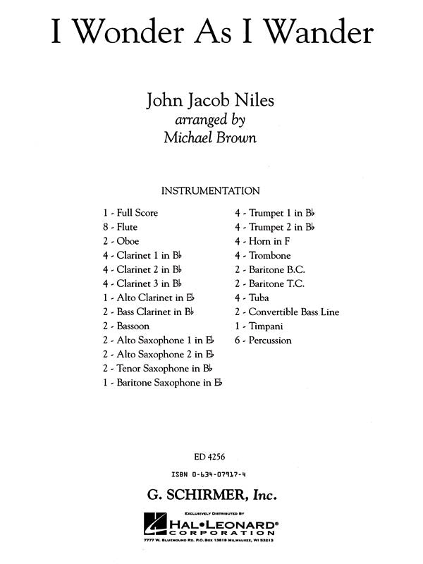 Niles: I Wonder As I Wander (full Score)
