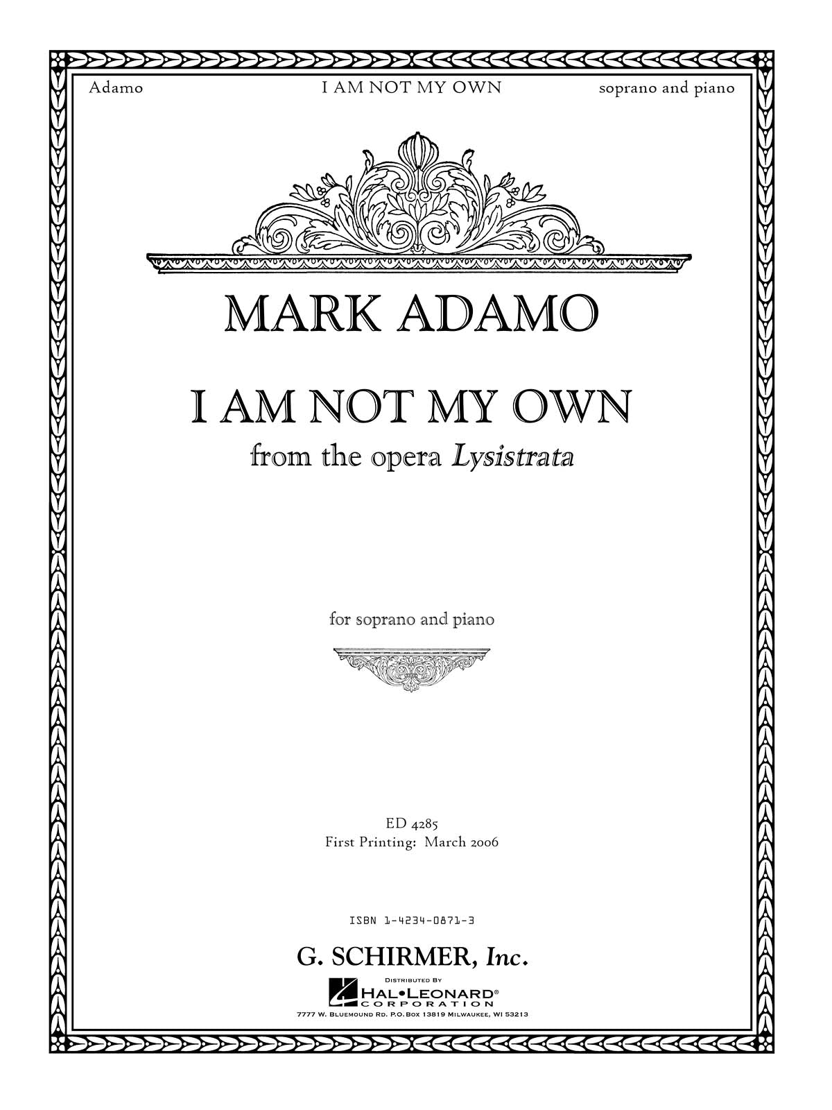 Adamo: I Am Not My Own from Lysistrata