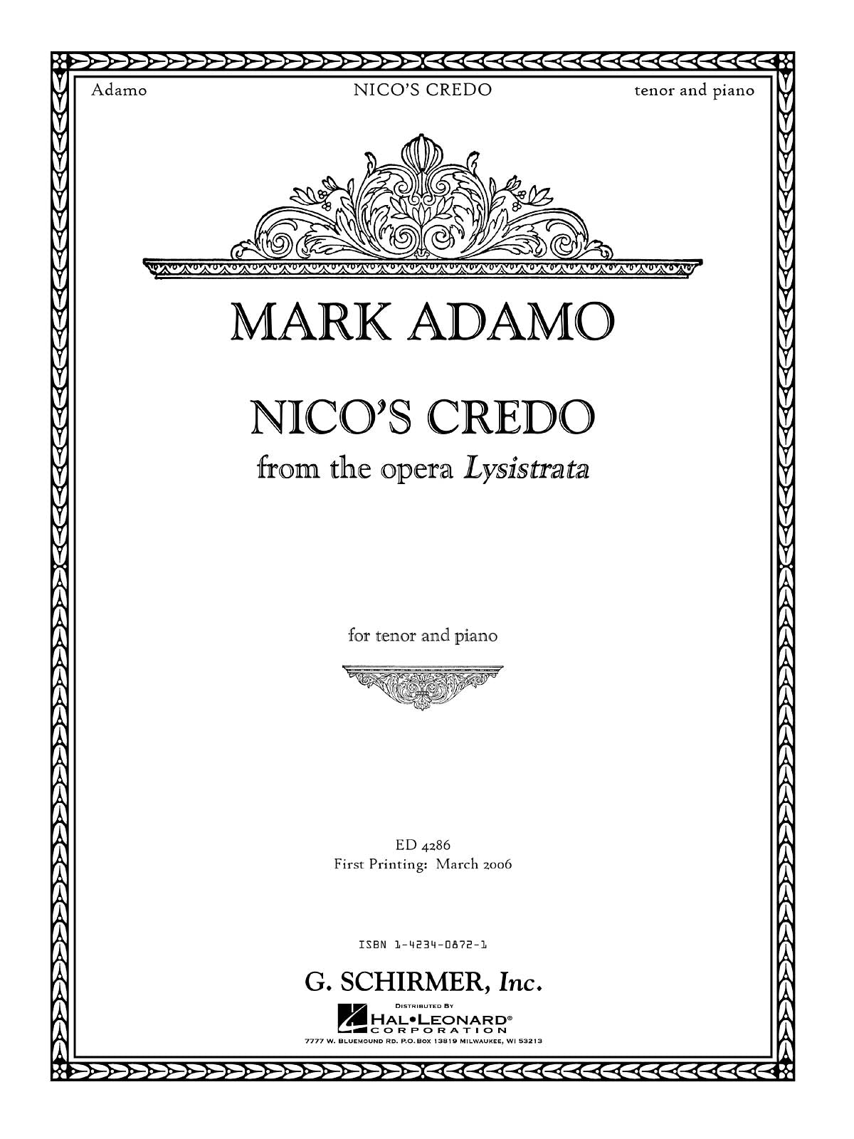 Adamo: Nico's Credo from Lysistrata