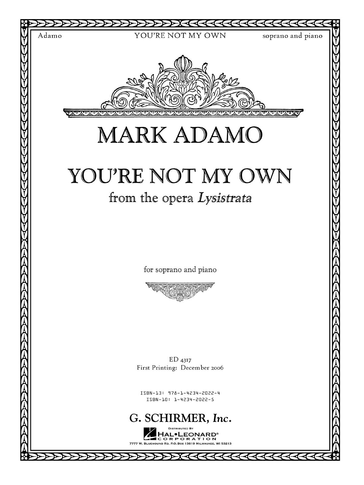 Adamo: You're Not My Own from the opera Lysistrata