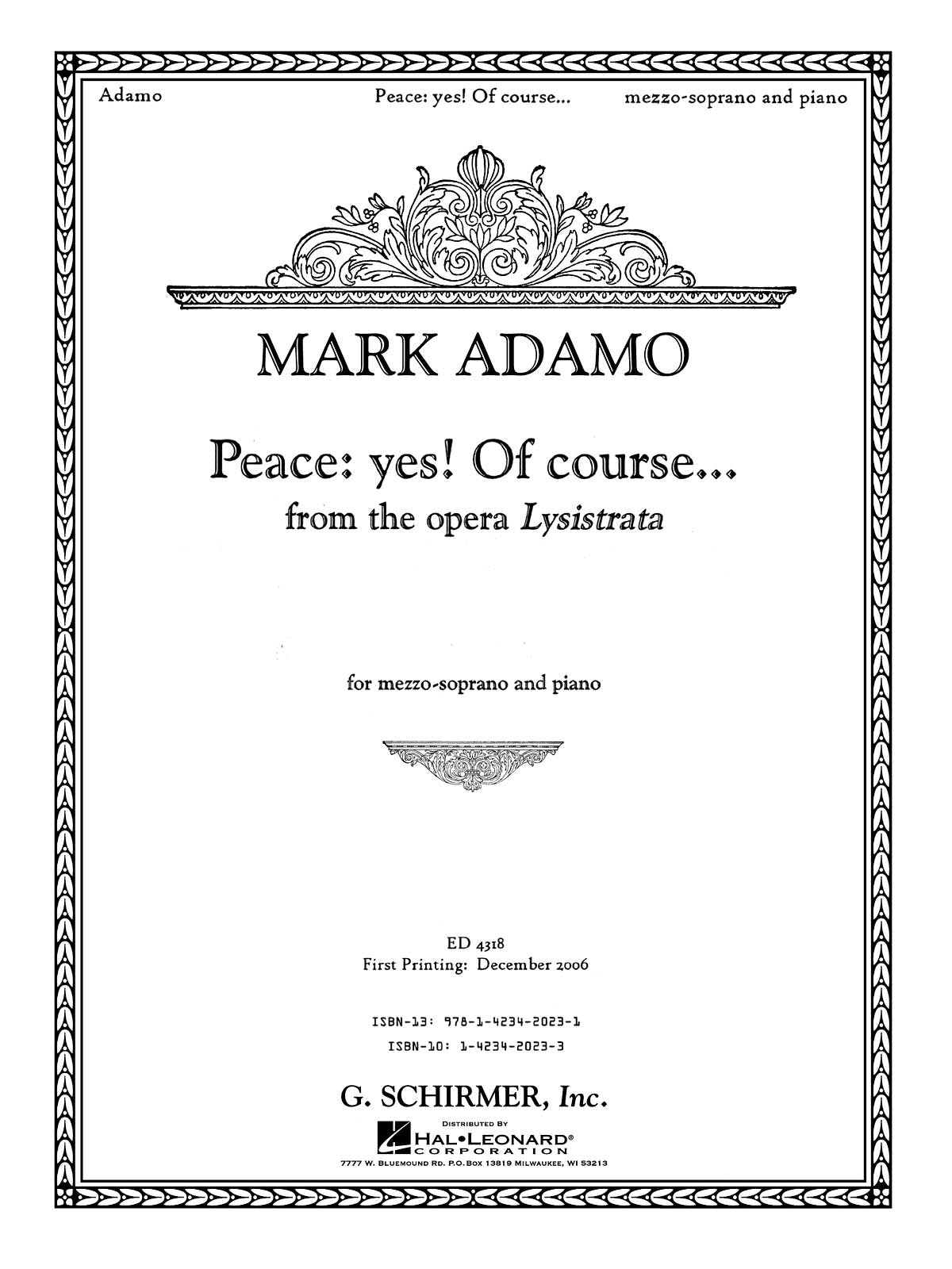 Adamo: Peace: Yes! Of Course... from the opera Lysistrata