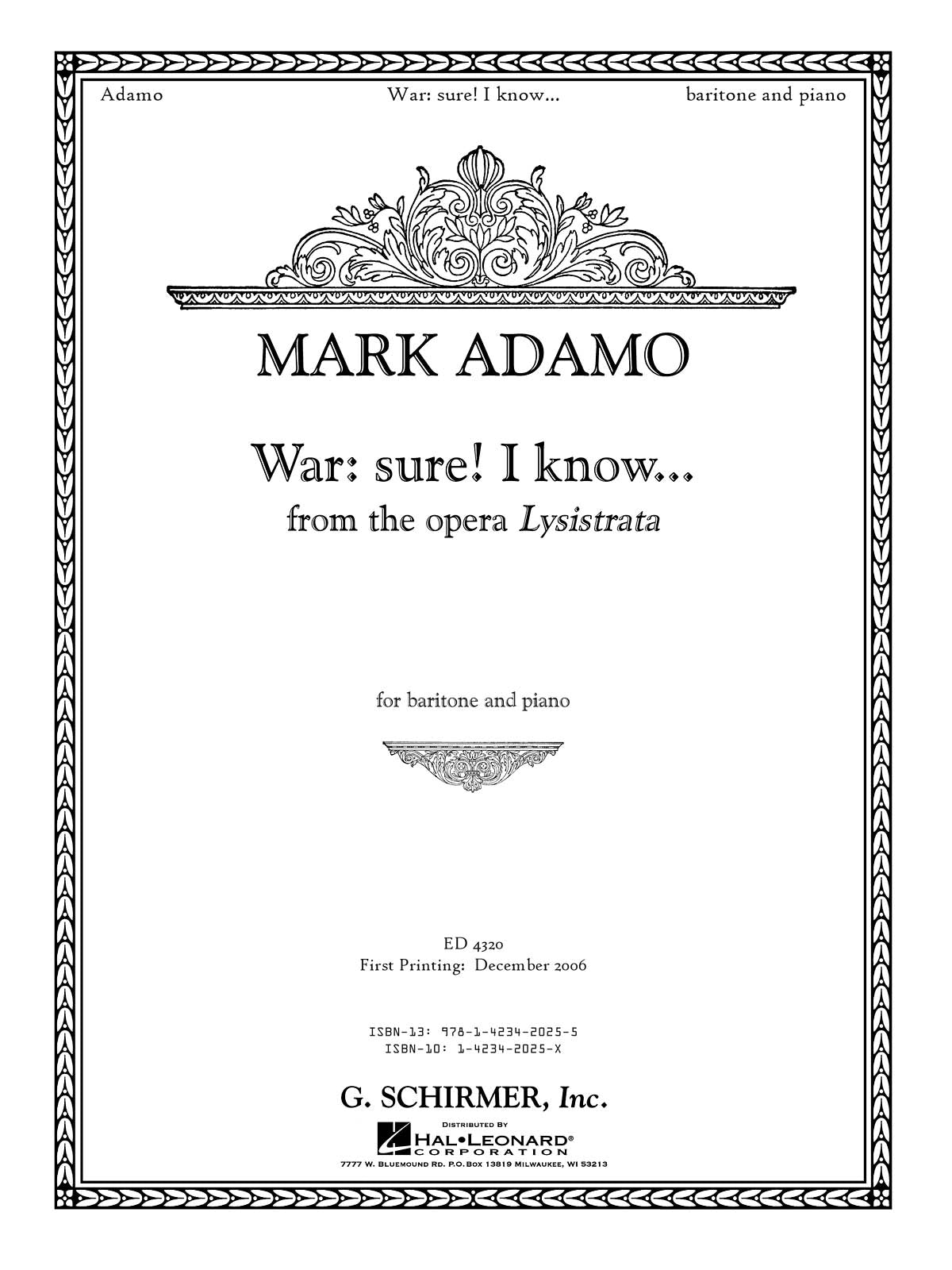 Adamo: War: Sure. I Know... from the opera Lysistrata