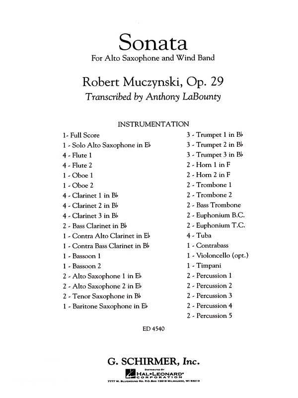 Muczynski: Sonata for Alto Saxophone, Op. 29