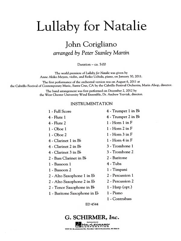 Corigliano: Lullaby for Natalie