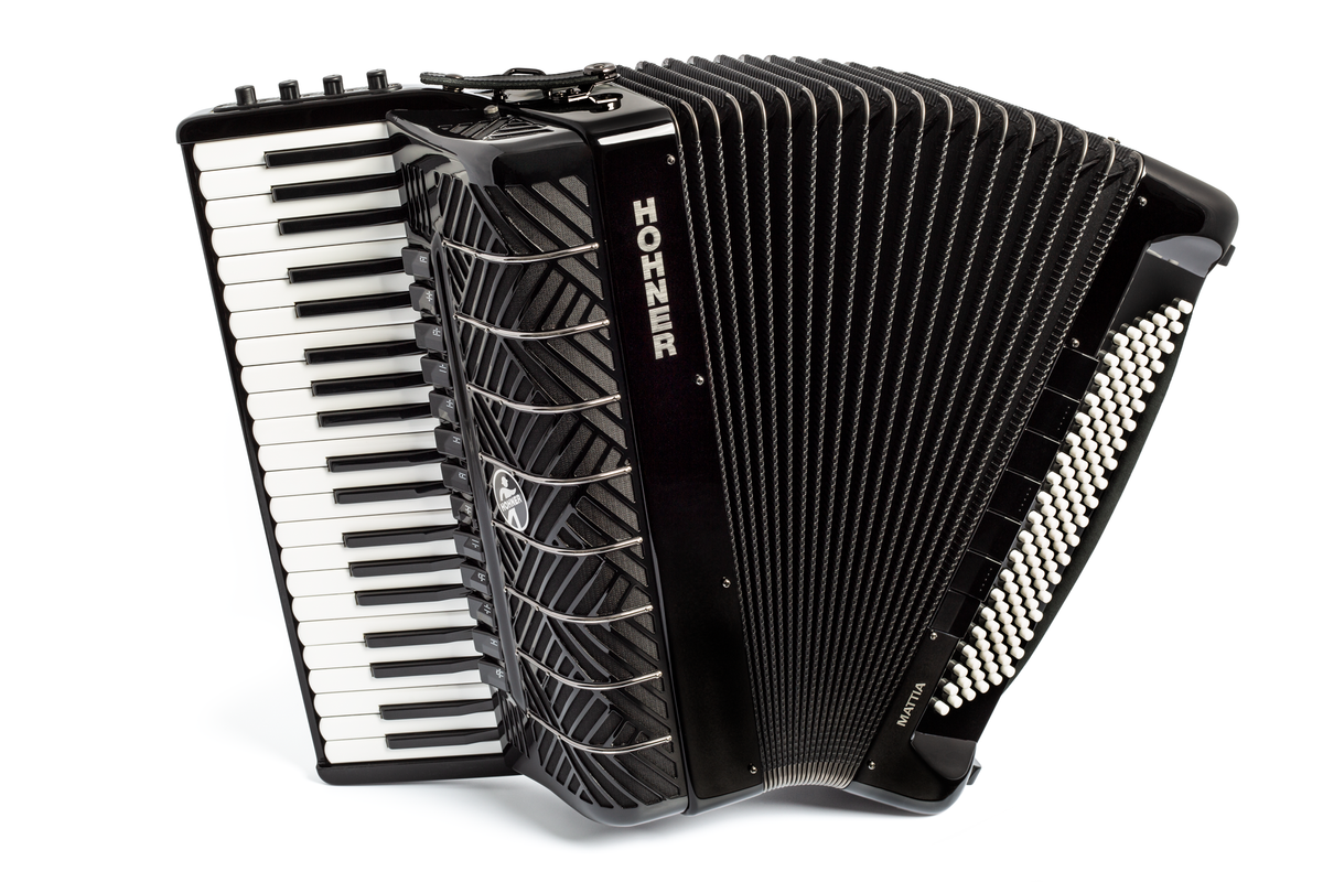 Hohner HOA17321 Accordeon, Mattia IV 120, zwart/gun zwart, Cassotto, witte toetsen, Kin