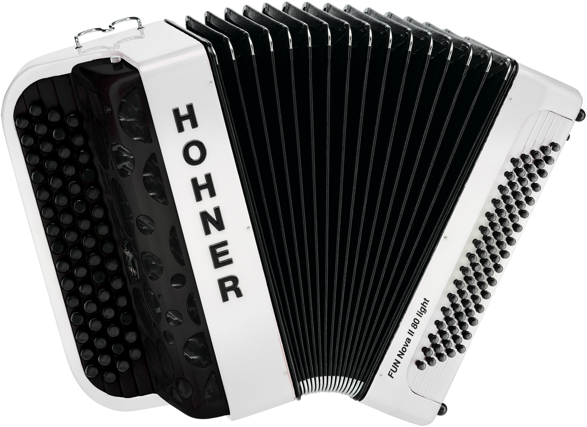 Hohner HOA7001 Accordeon, Fun Nova II 80 light, Wit, B-Griff