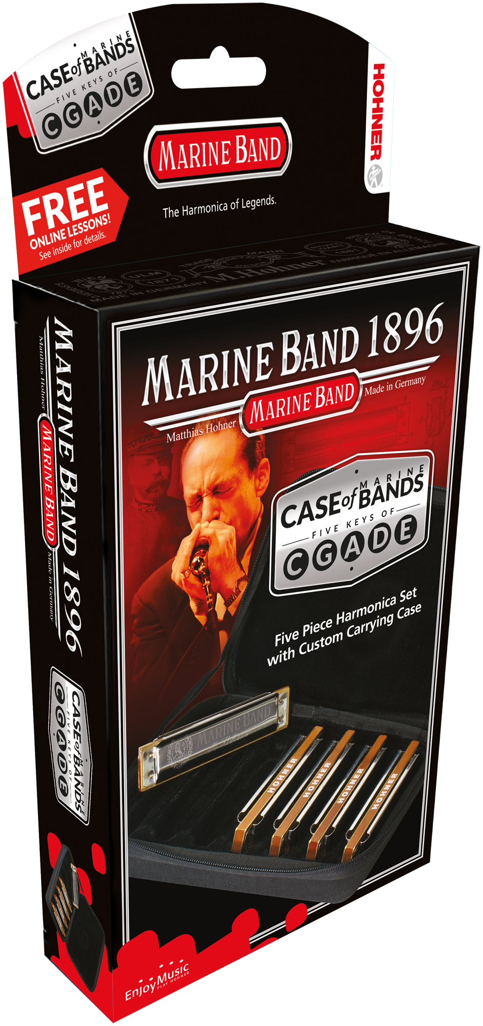 Hohner HOM18965XP Harmonica, Marine Band - Klassiek, C/D/E/G/A, 5-pak