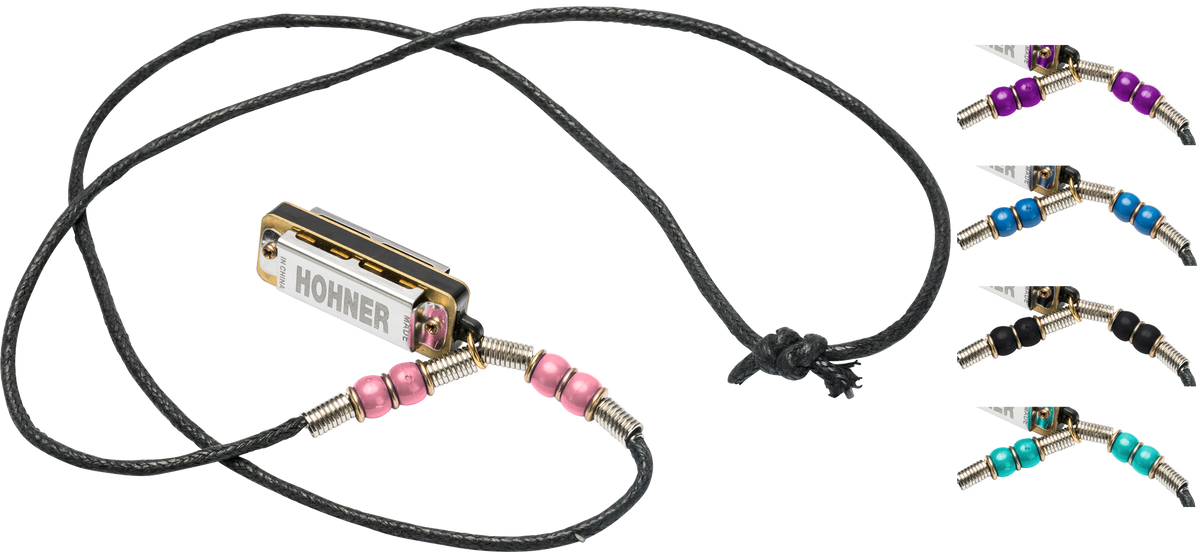 Hohner HOM38N-5C mondharmonica, mini mondharmonica, C, met ketting, 20 stuks, 5kleuren