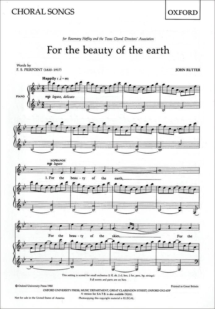 Rutter: For The Beauty Of The Earth (2-Part Koor, Piano)