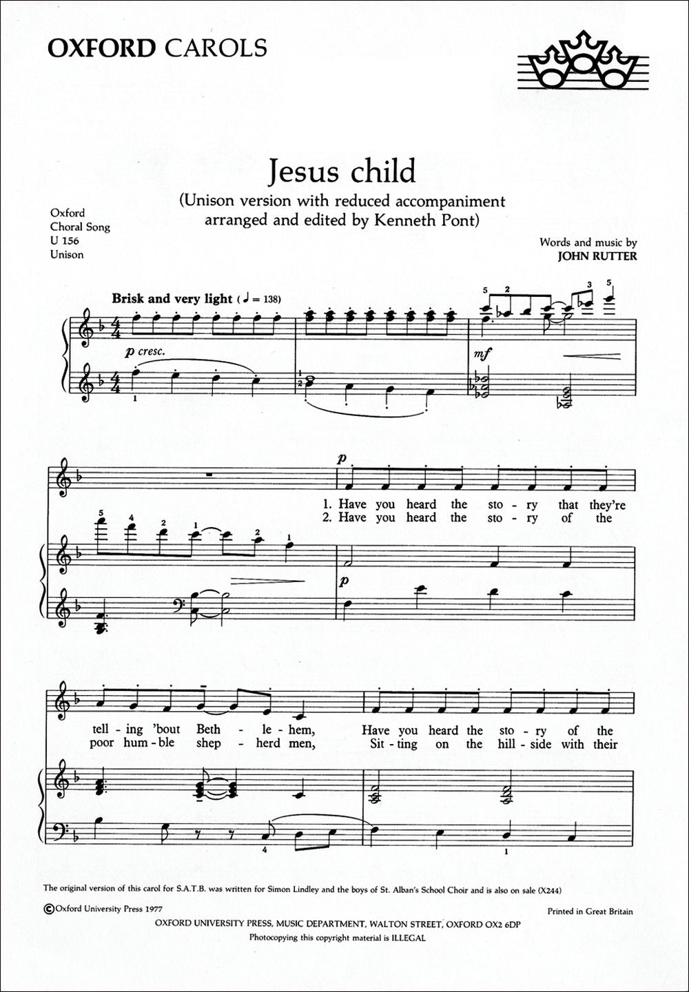 Rutter: Jesus Child (Eenstemmig koor)