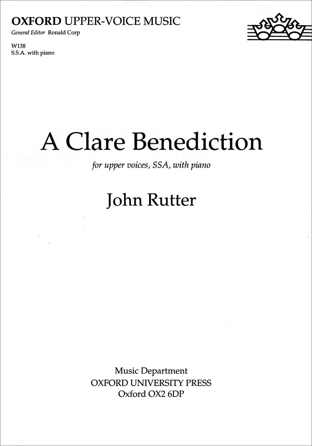 Rutter: A Clare Benediction (SSA, Piano)