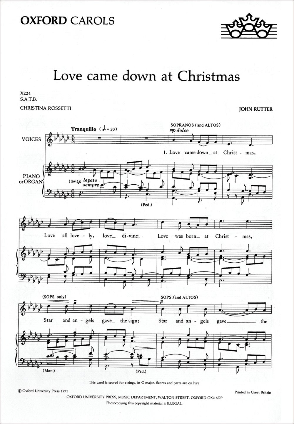 Rutter: Love Came Down At Christmas (SATB, Piano)